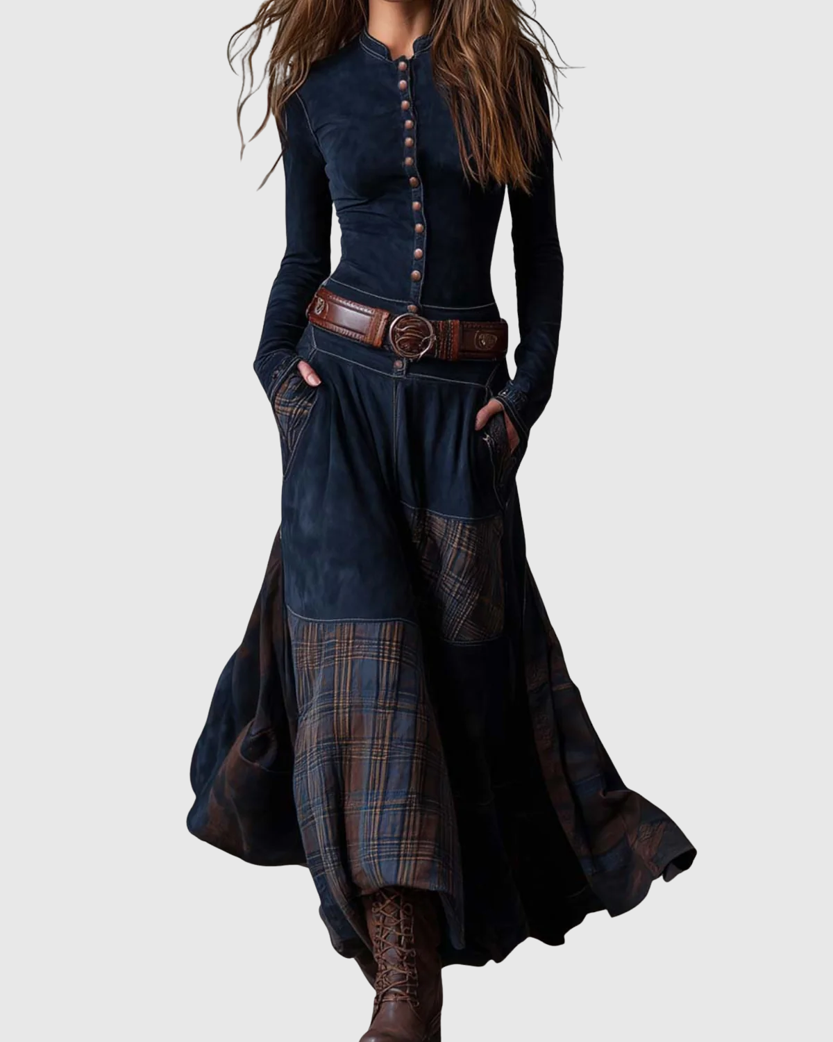 LEONORA™ | VESTIDO LARGO DE ANTE