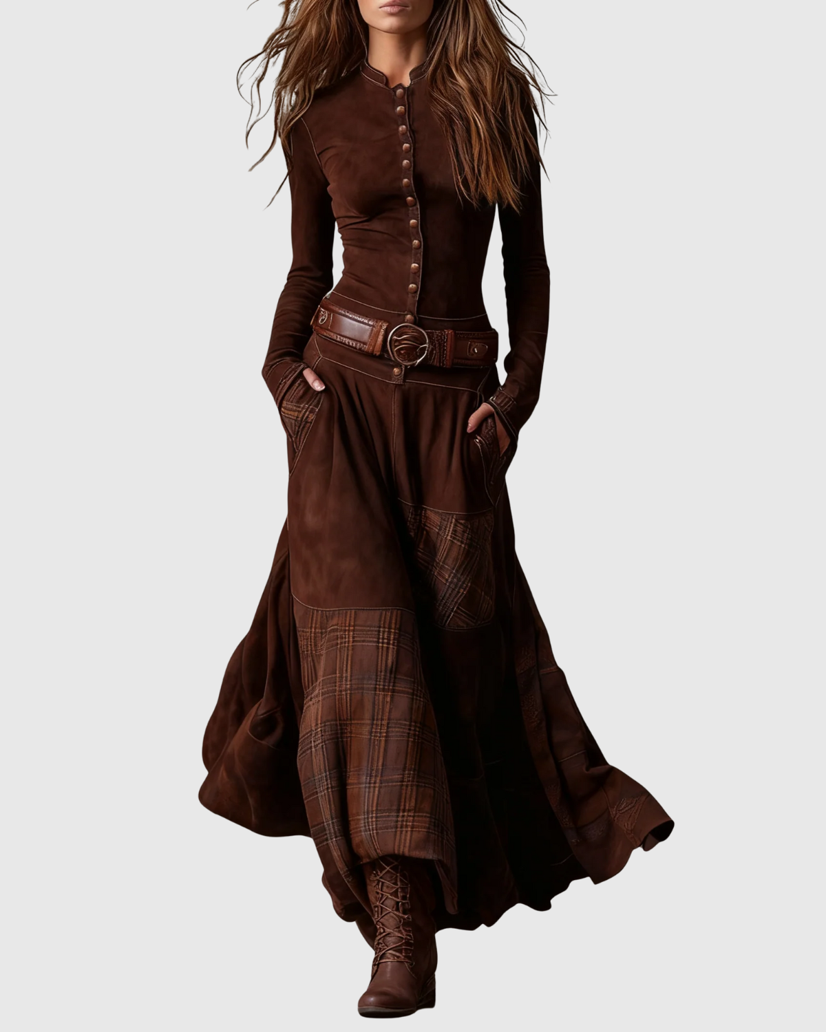 LEONORA™ | VESTIDO LARGO DE ANTE