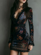 KEYLA™ | VESTIDO CORTO TERCIOPELO CON ESTAMPADO FLORAL