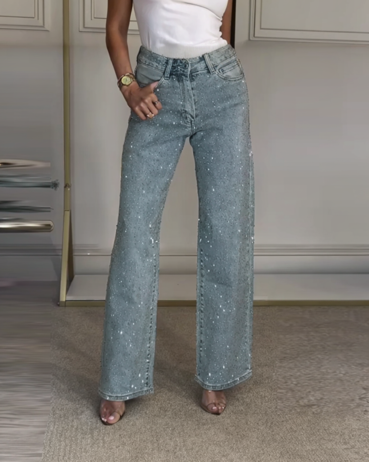 AURORA™ | VAQUEROS DE PIERNA RECTA CON STRASS